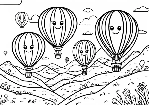 Hőlégballonok a hegyek felett - kifestő