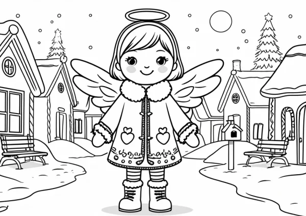 Angyal a mézeskalácsfaluban - kifestő