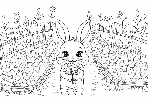 Nyuszi a virágoskertben - kifestő