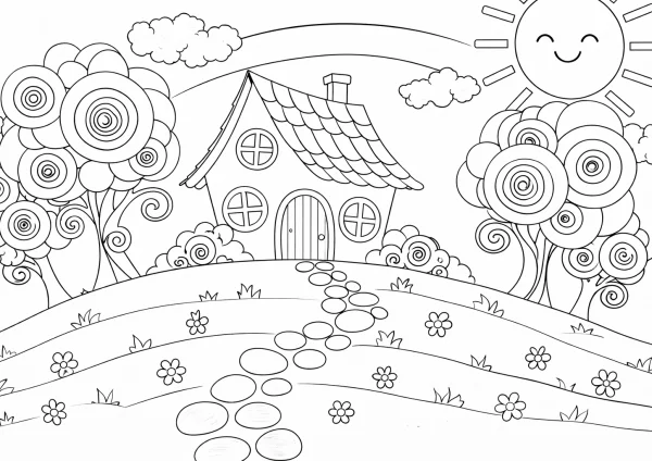 Dombon áll egy házikó kifestő