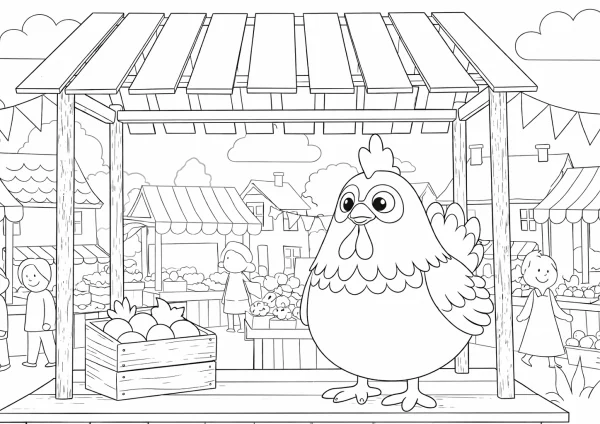 Tyúk a vásárban kifestő