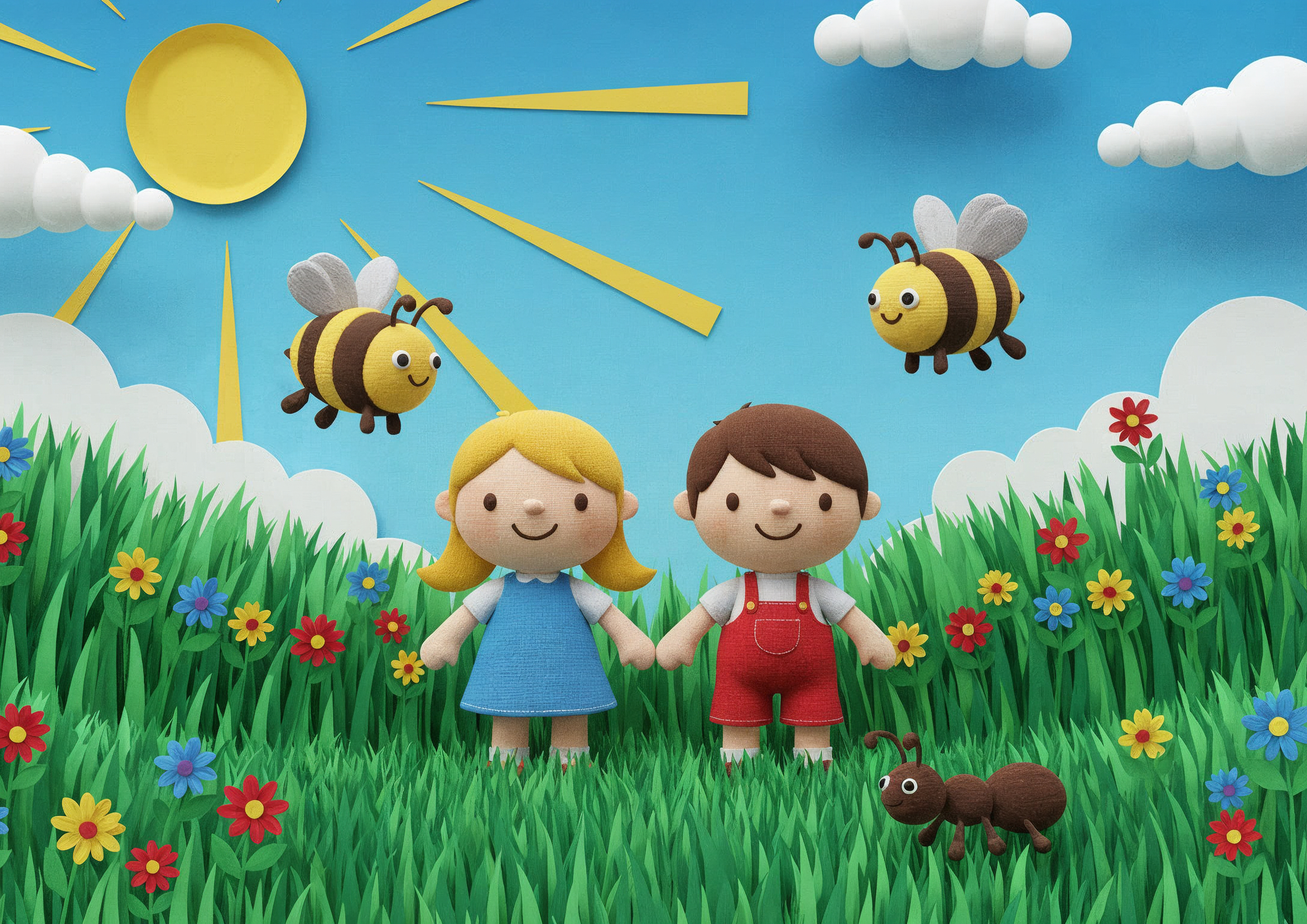 Méhek , hangya és gyerekek a réten - poszter