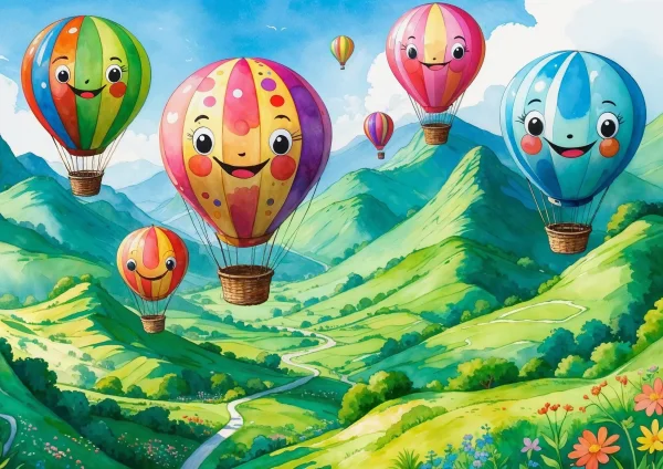 Hőlégballonok a hegyek felett - poszter