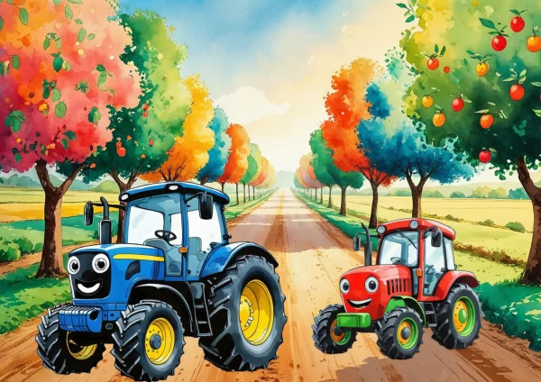 Két traktor az úton - poszter