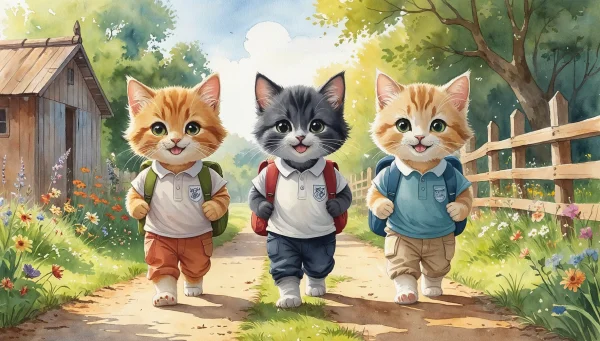 Cicák iskolába menet - poszter