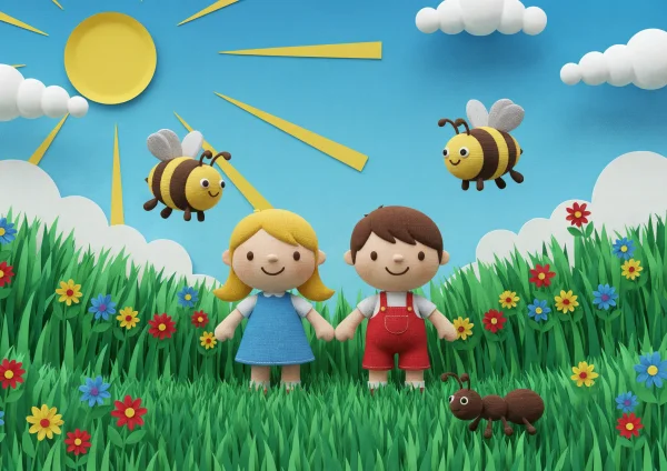 Méhek , hangya és gyerekek a réten - poszter